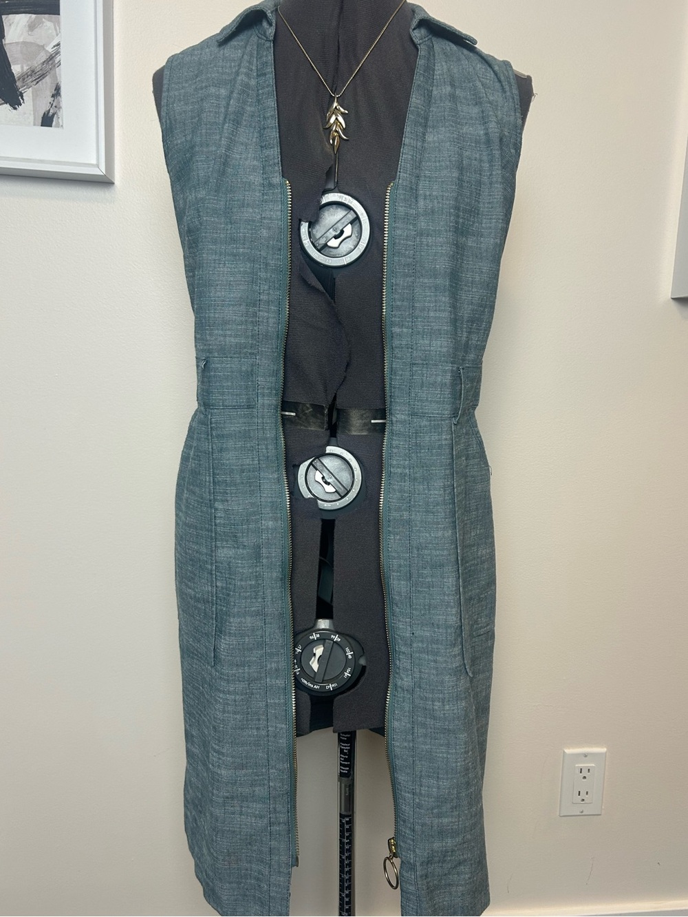 Sharagano Denim Zip Front Belted Dress - Picture 7 of 9